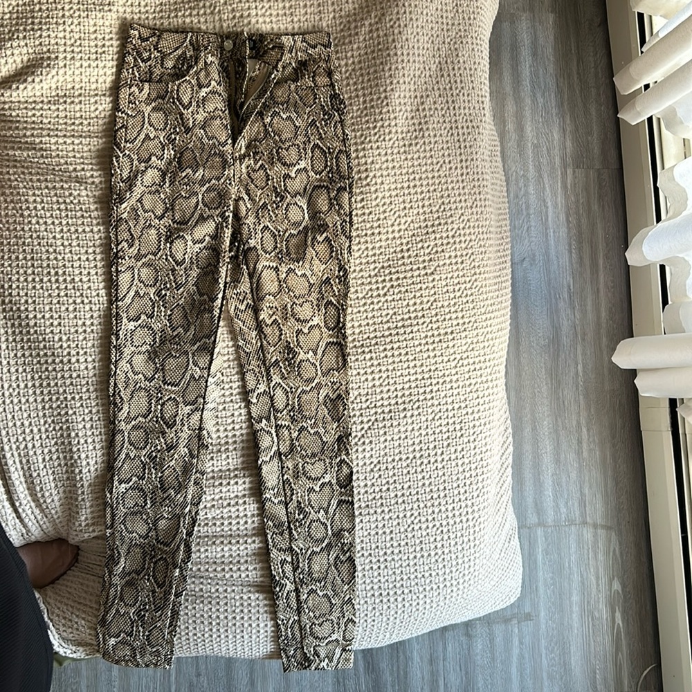 Snake print pleather pants